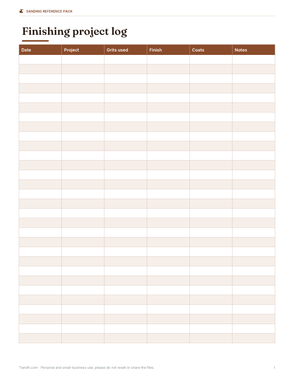 Preview of Printable Sanding Project Log